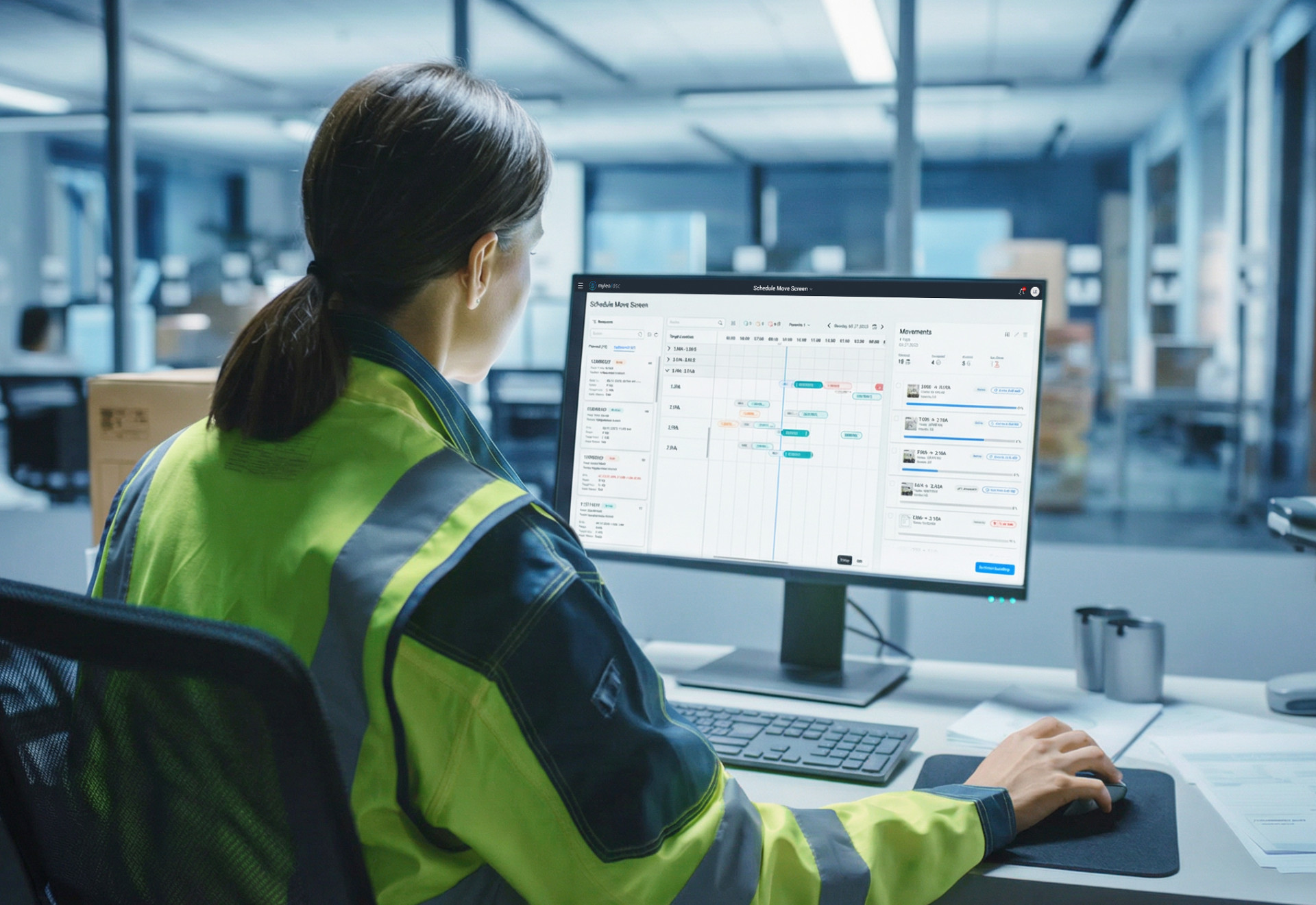 Logistikmitarbeiter arbeitet mit myleo / dsc